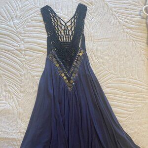 Free People Embellished Tank Crochet Racerback Swing Top Blue Size XS